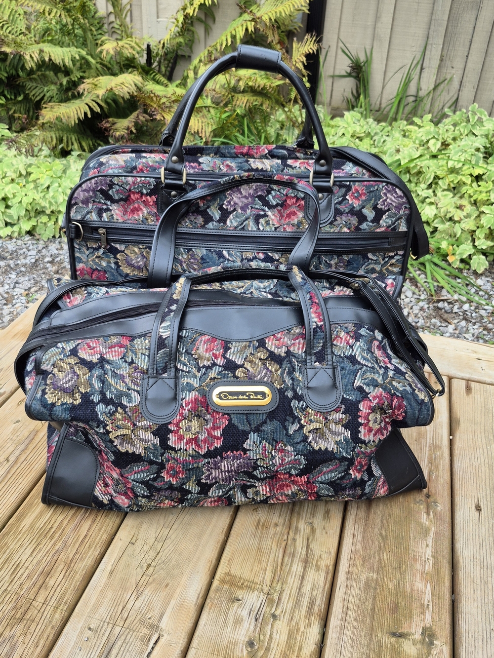 Vintage 90s Floral Tapestry Travel Set (2 Pcs) - Oscar de la Renta & Jaguar